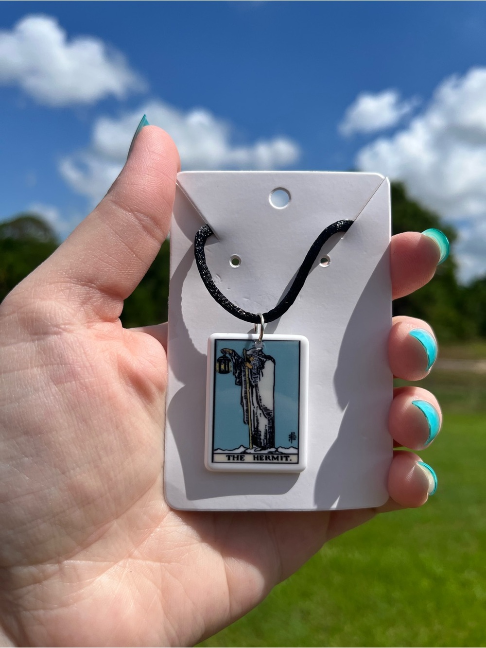 Tarot "The Hermit" Pendant Necklace - Blue and White